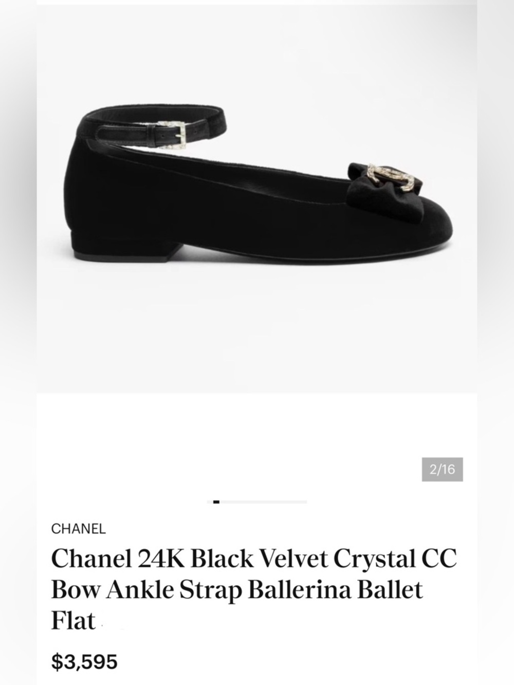 NWOT CHANEL 24K Black Velour Crystal CC-bow Embellished Ankle-Strap Flats 37 - Picture 10 of 16
